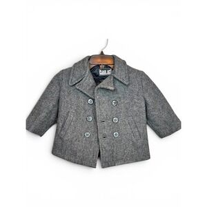 Class Act Double Breasted Pea Coat Boys 2T Gray Wool Blend Anchor Buttons